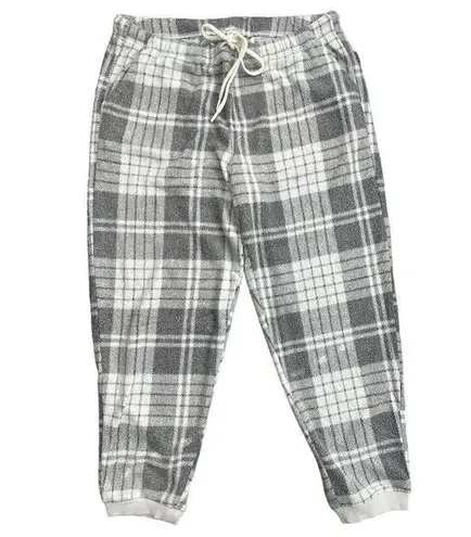 Aerie NWT  Snowed In Fuzzy Jogger Plaid Pant Size XL Gray