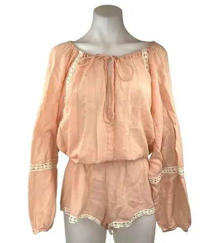 Eberjay Eberjey Summer Of Love Orange Tie Neck Long Sleeve Lace Trim Jumpsuit Romper M