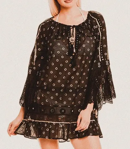 Ramy Brook Silk cotton Nico Mini Cover-Up Dress XS/S ✨ Eyelet Lace Mirror circle