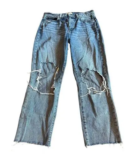 L'Agence Light Wash Jeans Wide Leg Distressed Knees 100% Cotton Size 27 Women's