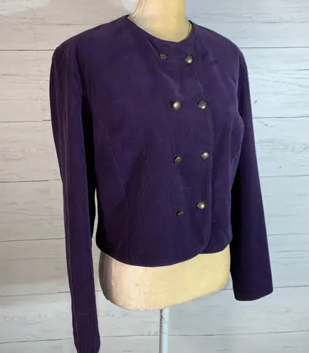 Laura Ashley Vintage purple Corduroy Double Breasted Cropped Jacket, Sz 14