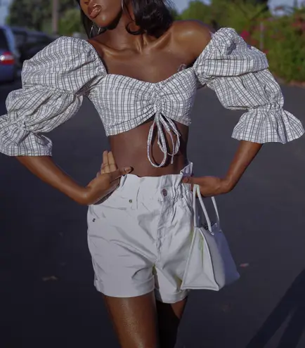 ASOS Puffy Sleeve Crop Top Tan Size XS