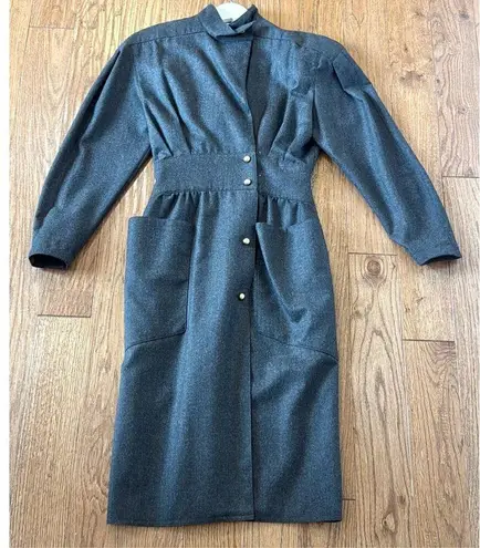 HarvĂ© Benard Harve Benardâ100% wool vintage grey military style dress 4