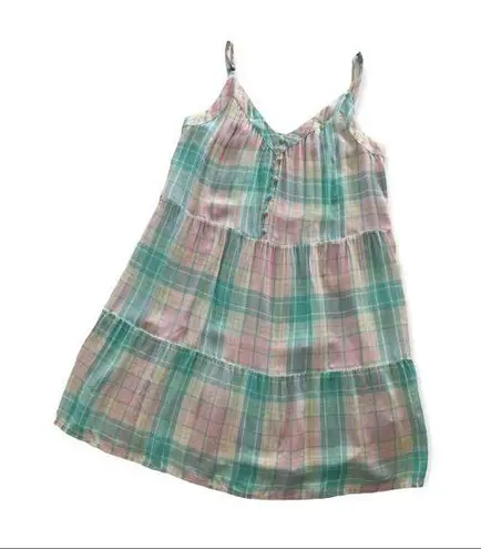 Abound  Pastel Plaid Print Tiered Babydoll Mini Dress Small