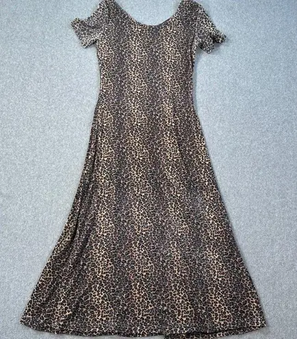 Vintage Pretty Girl Leopard Animal Print Midi Dress Women's Small Short Sleeve Brown