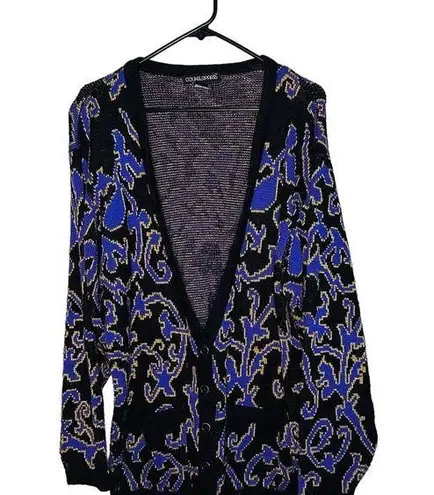 Counterparts Vintage Black & Purple Funky Button Front Cardigan Size Large