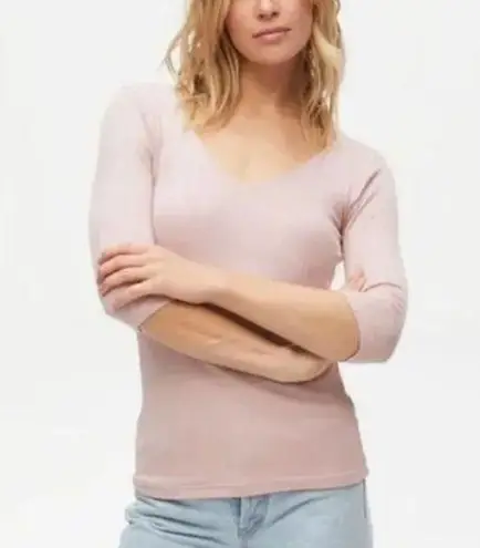 Michael Stars 💕💕 Cari V-Neck Shimmer Shine Tee ~ Rose Light Pink One Size NWOT