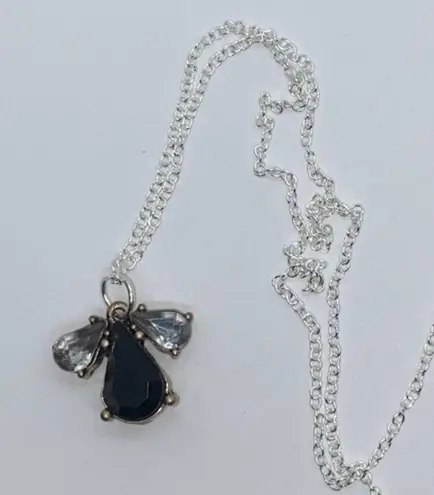 Handmade Silver-Tone Black & Clear Rhinestone Fly Pendant Necklace