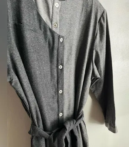 Vintage 70’s designer Oleg Cassini gray two toned wool button midi shift dress Size 14