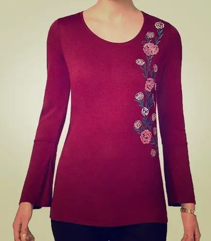 Ny Collection NEW Long Sleeve Embroidered Top size XL