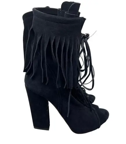 Giuseppe Zanotti Guiseppe Zanotti Black Suede Lace Up Fringe Booties Boots 4.5" Heel Size 36 US 6