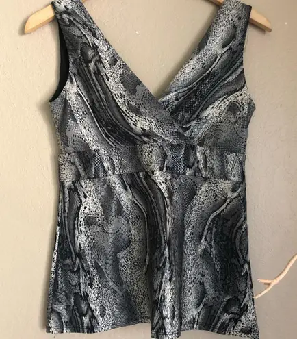 INC Snakeskin Sleeveless Babydoll Top Glam Faux Leather Empire Clubbing Date Black