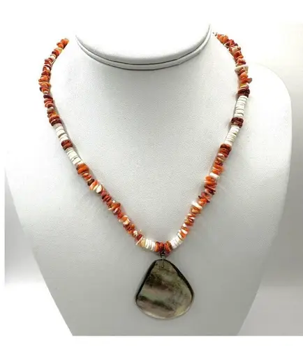 Spiny oyster abalone pendant necklace Orange