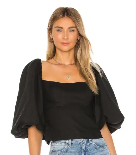 LPA Revolve Alice Linen Black Puff Sleeve Top Size M