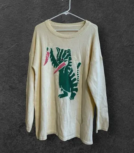 RARE Crazy Tiger Kitty Cat carrot Knives FUN Sweater Zebra XL Tunic Or Dress