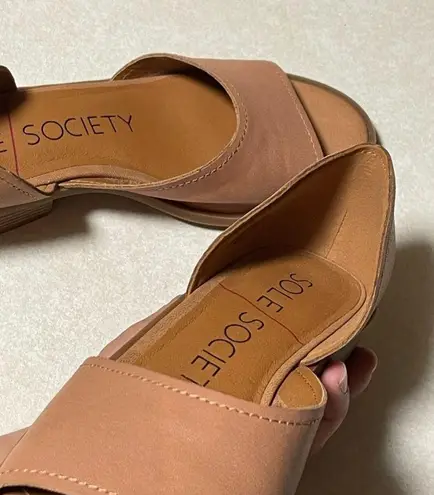 Sole Society  Women’s cut-out tan midi heel leather sandals Size 9