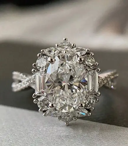 Boutique 2 CT Oval Palace Sterling And Moissinate Diamond Ring