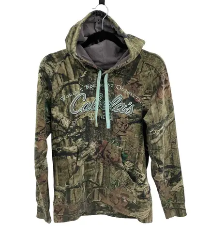 Cabela's Hunting Hoodie Sweatshirt Womens Medium Blue Green Camo Print Pocket