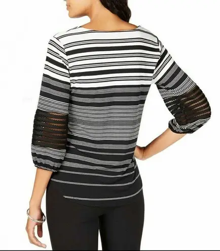 Alfani Black White Classic Striped Illusion Sleeve Pullover Blouse Size S