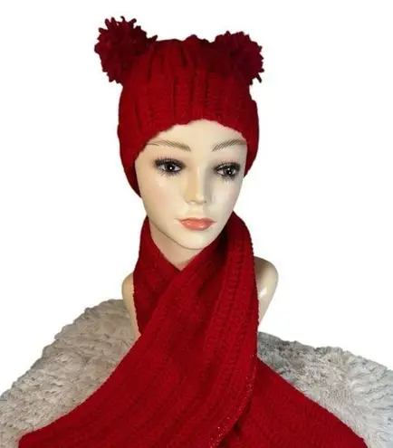 Handmade Bright Red (some gold touches) Crochet Hat & Scarf Set Cozy & Stylish