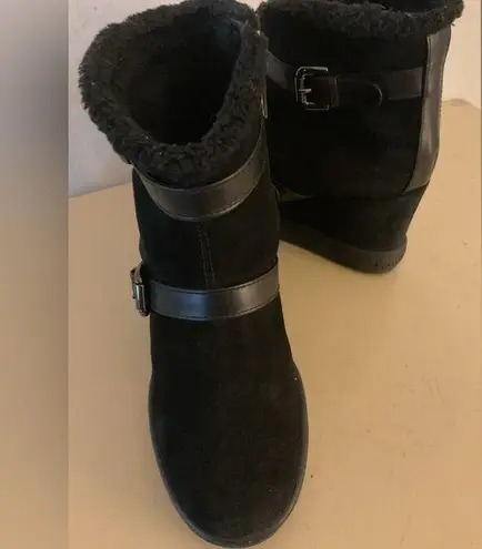 Aquatalia women black suede platform waterproof wedge Christy boots Size 8