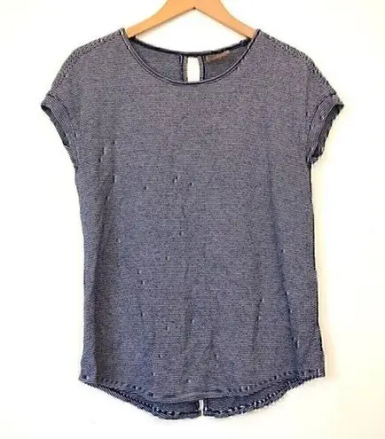 CALVIN KLEIN PERFORMANCE Navy Blue White Short Cap Sleeve Cutout Back Tee Small