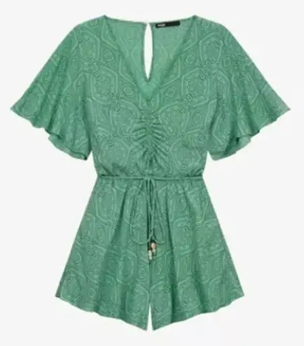 Maje  Imaro Paisley-print Crepe Playsuit In Ethnic Green Sz. XS/S