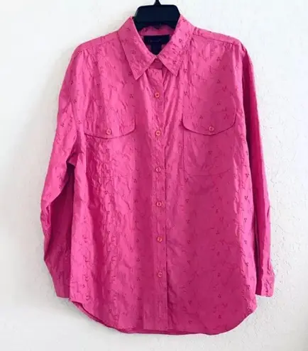 Denim & Co Vintage Pink Embroidered Button Down Shirt Women’s Sz Large Oversized