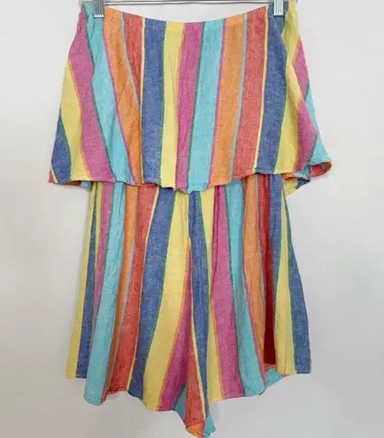 Show Me Your Mumu Linen Blend Thelma Strapless Stripe Romper in Beachy