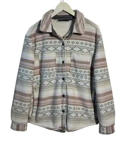 Free Country Chill Out Fleece Jakcet Women M White Pink Sherpa Button Up Fall