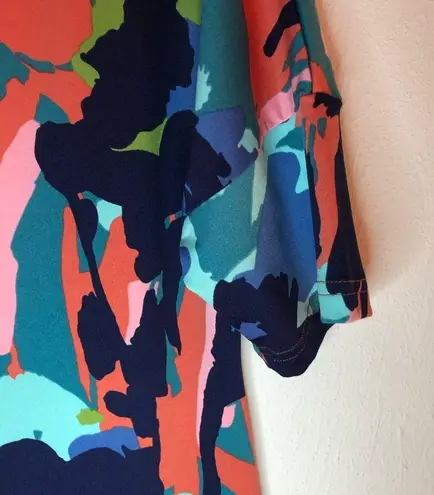 Tracy Negoshian Tunic Dress High Low Sz S GUC Short Sleeves Colorful