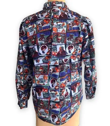 Vintage Mine & Bills Outfitters Shirt Western Button Up Retro Orange Crate Art Size L