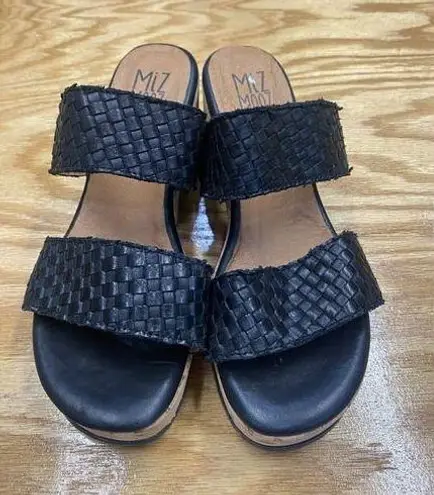 Miz Mooz Genna Slide Sandals Women's 7.5 Black Leather Block Heel Hipster S61