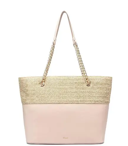 Chic Cream and Tan Tote Bag with Bow Accent M