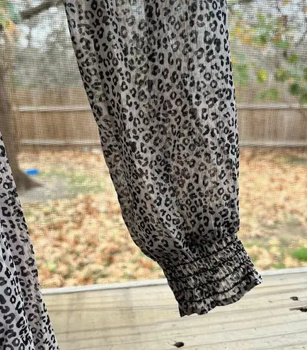 WAYF Dede x Emily Leopard Print Pleated Long Sleeve Mini Dress Size XS