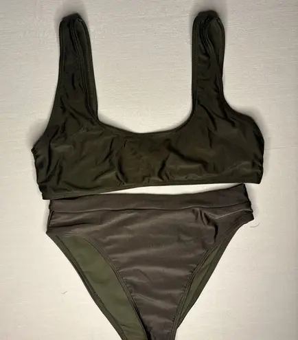 Missguided + Green Bikini Set High-Waisted Swimwear Size 8