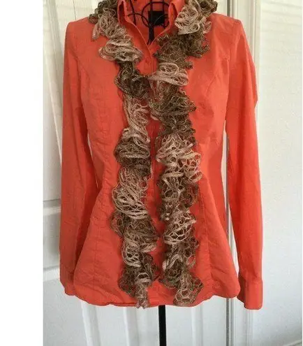 Crochet Sassy Ruffled Fluffy Scarf Shawl Wrap Brown Peachy Pink Silver Metallic