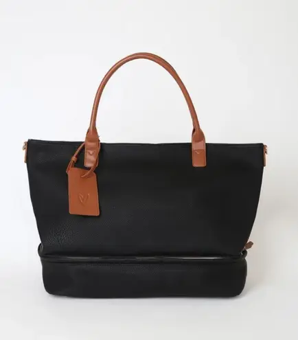 Lulus Weekend Traveler Black and Cognac Tote Bag