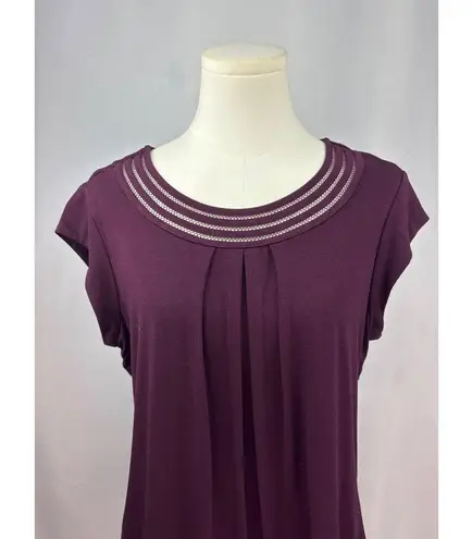 Daniel Rainn Womens Petite Medium Plum Top With Keyhole Back & Pleated Front Des