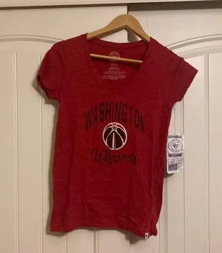 Nba Washington Wizards T Shirt  '47 Red Short Sleeve Small NWT 100% Cotton V Neck