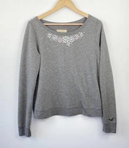 Hollister  Grey Bejeweled Crewneck Pullover Sweater Women's Size Large L