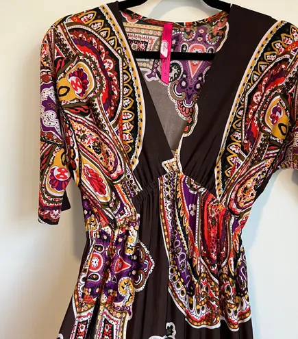 Cristina Love Orange & Purple Paisley Print Short Sleeve Dress