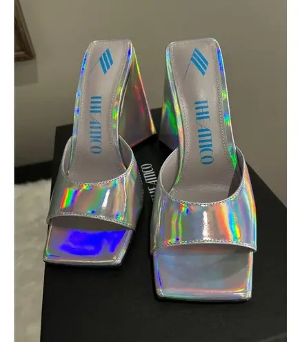The Attico Devon 115 Iridescent Mules Silver Leather Womens Size 37 7