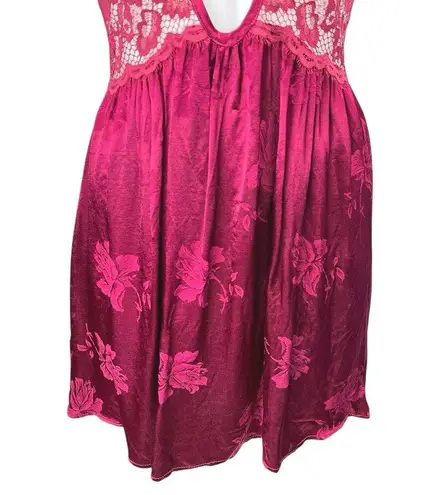For Love & Lemons Red Floral Lace Silk Satin Sleeveless Mini Slip Dress Sz L Size L