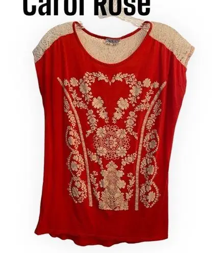 Carol Rose Sleeveless Orange top with lace detail L