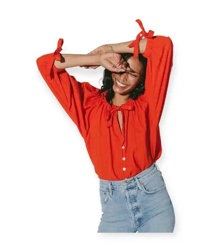 Cleobella š’€ Rylan Tie Neck Sleeve Poet Blouse š’€Cherry š’€Medium š’€ Organic Cotton