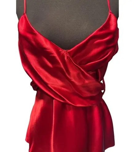 Boston Proper Red Silk Faux Wrap Plunging V Top Empire Waist Self Belt Sz 10