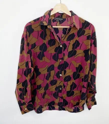 Harvé Benard Harve Benard Pink Black Brown Printed 100% Silk Button Front Top Women's Size 6