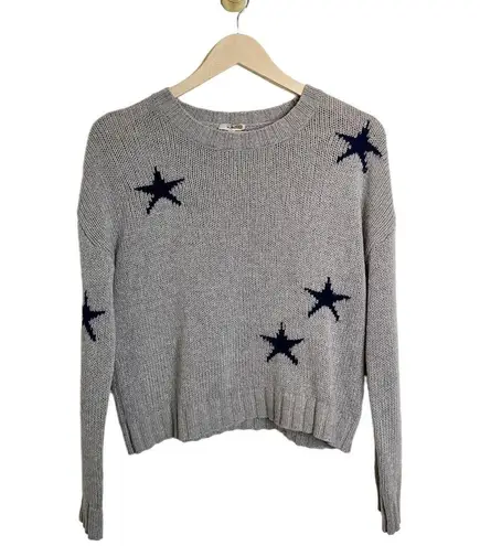 Rails Perci Knit Crewneck Long Sleeve Sweater Light Gray Navy Blue Star Medium