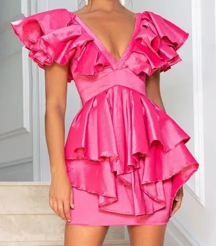 Abyss By Abby Women's Pink Ruffled Satin Mini Dress Size Small Party